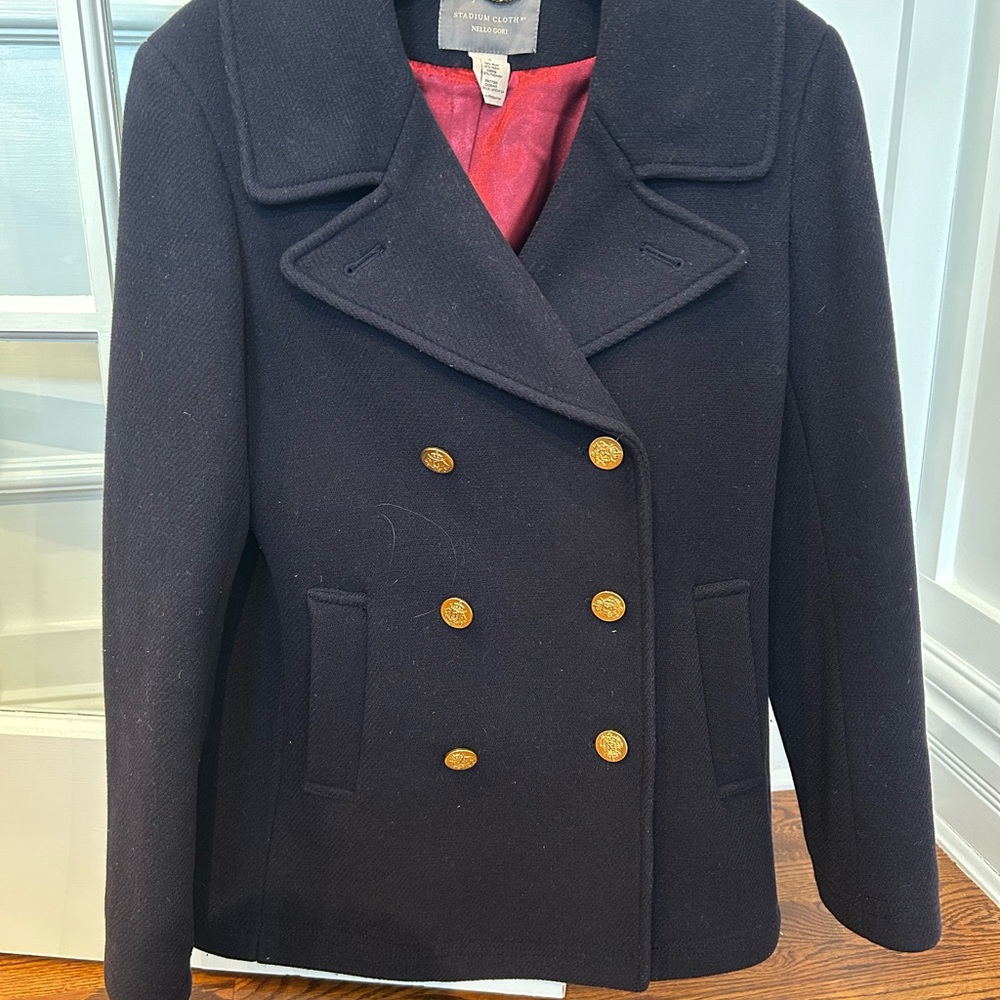 Women's Navy Blue Wool Peacoat with Gold Buttons